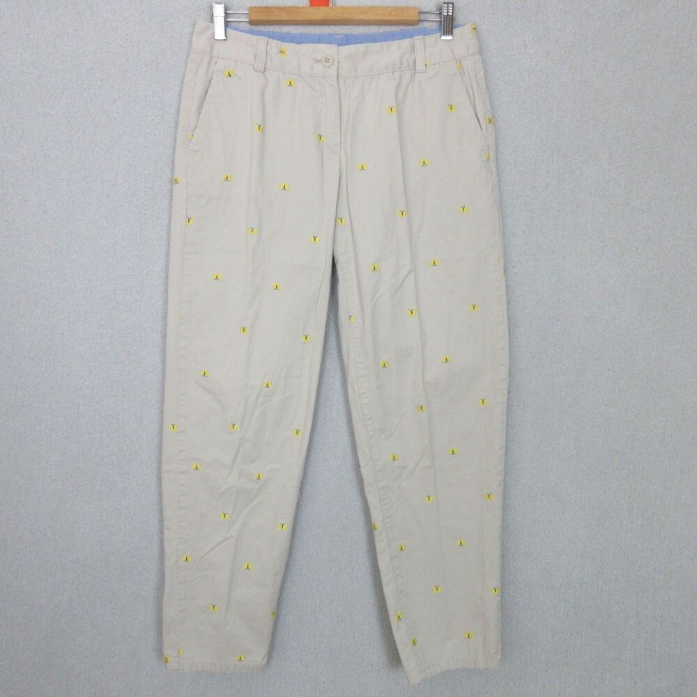 Talbots Pants Womens 4 The Weekend Chino Embroidered Butterflies Beige Stretch